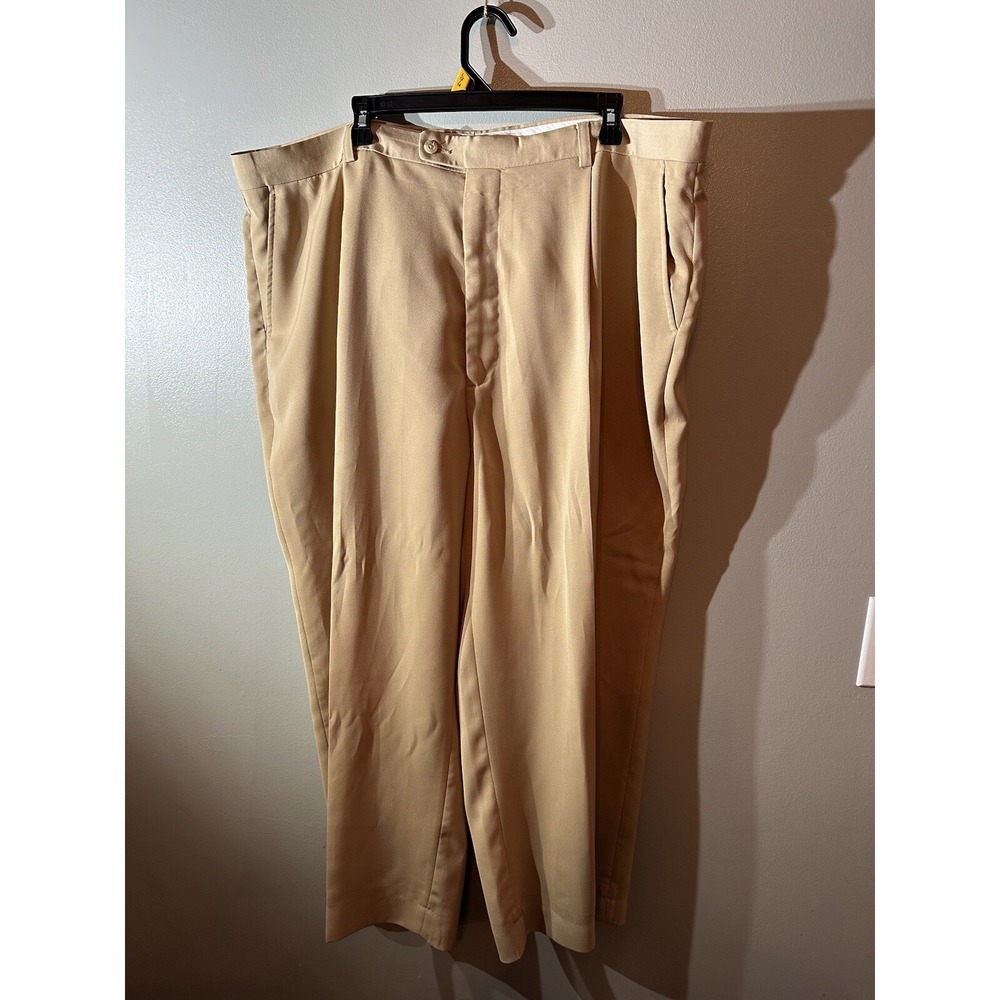 Monte Carlo Mens Khaki Dress Pants‎ Pleated 46x32 Polyester Blend